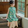 2026 Elegante Qipao Mejorado de Satén de Seda para Niña Verano Nuevo Estilo Chino Hanfu Vestido Estilo Chino para Niñas