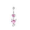 Nuevo Piercing para Ombligo de Acero Inoxidable Serie Rosa Doble Corazón de Durazno al Revés Flor de 8 Zirconias Joyería para Perforación