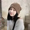 Chapéu de Tricô Grosso Outono e Inverno para Mulheres com Circunferência Craniana Grande para Fazer o Rosto Parecer Menor, Gorro com Letras para Mulheres, Touca de Orelha Estilo Japonês, Gorro de Tricô Espessado