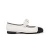 Sapatos Mary Jane Yuanlitong Estilo Chanel Bico Redondo Color Block para Mulheres 2025, Sapatos Baixos com Tira Única Plissada, Confortáveis e Versáteis