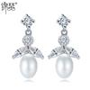 Pendientes exquisitos Jinse, pendientes de cobre con circonitas de alta calidad, pendientes de perlas de agua dulce, pendientes de joyería popular coreana.