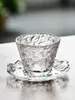 Taza de Té Martillada de Vidrio Estilo Japonés Kung Fu Taza de Té Juego de Té Taza para Té Sake con Platillo Café Vino Blanco Taza Sombrero de Bambú