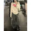 Nueva colección de otoño: Pantalones casuales de rayas con bloques de color y cordón, estilo americano, minimalistas, para mujer, con un corte holgado, versátil y relajado, perfectos para uso deportivo y casual