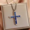 Colgante Cruzado de Piedra Shoushan Ojo de Tigre Europeo y Americano Cadena Cuadrada de Acero Inoxidable Collar Joyería para Hombres y Mujeres Venta al por Mayor