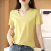 Suéter Feminino Manga Curta Gola V Clássico Simples Cor Sólida Camisa Básica Elegante 2026 Primavera e Verão Novo Estilo Camiseta de Algodão Mercerizado