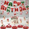Navidad Dibujos Animados Cumpleaños Banderín de Tirar Feliz Papá Noel Fiesta Banner de Letras Adorno para Pastel Decoración