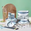 Conjunto de Tigela e Prato de Cerâmica para Uso Doméstico, Tigelas e Pratos Simples Estilo Japonês de Luxo Leve, Louça para Inauguração de Casa, Tigela de Arroz com Combinação de Cores Sob Esmalte