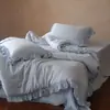 Conjunto de quatro peças em renda de cor sólida estilo princesa, Lyocell Tencel com aspecto lavado à areia, toque sedoso e fresco para dormir sem roupa, têxtil de cama para casa