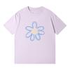 Verão Estilo Coreano Estampa Pétala Feliz Camiseta Feminina Trbottomyy Gola Redonda Solta Top Manga Curta Versátil Algodão Camiseta Base