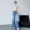 Pantalones vaqueros vintage arrugados y desgastados para mujer, nuevo estilo americano otoño 2026 de cintura alta, holgados, rectos, de pierna ancha, hasta el suelo