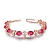 Venta Caliente Pulsera Trébol de Cuatro Hojas Turmalina Roja Rubí Moda Elegante Chapada en Oro Rosa Lujosa Pulsera de Diamantes