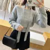 Suéter Feminino Coreano Retrô Manga Longa Ombro a Ombro Temperamento Versátil Gola Alta Tamanho Único Off-White