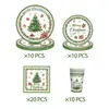 Árbol de Navidad de Acebo Fiesta Navideña Juego Desechable de Platos y Vasos de Papel Decoración de Mesa Mantel Banderines Cena Festiva