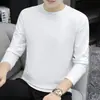 Camiseta branca de manga comprida para homens, novo estilo primavera e outono, base lisa, moletom, top de outono