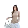 Camiseta Básica de Punto Gris Simple Única para Mujer, Suéter para Capas de Otoño e Invierno con Diseño Elegante, Top de Manga Larga para Mujer