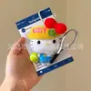 Llavero de peluche Hello Kitty, muñeco de sombrero de paja Hello Kitty de cuero negro, amuleto popular para bolsa de dibujos animados