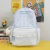 Mochila estudantil casual e versátil, bolsa escolar xadrez de grande capacidade, mochila dupla dupla para estudantes do dia a dia, mochila de bolinhas com visual moderno