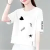 Camiseta de manga corta estilo mamá para mujer, comercio exterior transfronterizo, nuevo estilo de verano, corte holgado, adelgazante, top estampado versátil
