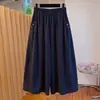 Calça-saia branca de algodão e linho plus size para mulheres, estilo fino de verão, cintura elástica, corte solto, modelagem que emagrece, comprimento três quartos, calça casual