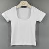Coreia do Sul Dongdaemun Slim-fit Slim-fit Ajustado ao Peito Sexy Gola Quadrada Microtransparente Cor Sólida Exposto no Umbigo Manga Curta Camiseta Top Curto para Mulheres
