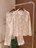 Pijama fofo estilo princesa que também pode ser usado como roupa externa, roupa de ficar em casa de manga comprida, modelagem solta, conjunto de pijama 100% algodão puro