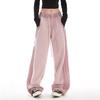 [com Bainha] Calça de Moletom Listrada Lateral para Mulheres Estilo Europeu e Americano Transfronteiriço High Street Calça de Moletom Americana Calça Casual Reta Solta