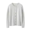 Cárdigan de Cachemira Suéter de Cachemira para Mujer Otoño e Invierno Nueva Moda Cuello Redondo Manga Larga Plana Chaqueta de Suéter Tejida
