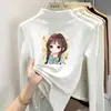 Ropa interior para niñas con forro polar, nuevo estilo otoño/invierno, manga larga, a la moda, cuello semi-alto, cálida, top estampado para niñas pequeñas y grandes