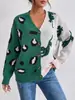 Botones de Cárdigan Transfronterizos Europeos y Americanos Ropa Exterior de Otoño e Invierno Bloques de Color Patchwork Estampado de Leopardo Jacquard Suave Pegajoso Estilo Perezoso Ropa de Punto