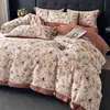 Estilo retro americano, agradable para la piel, juego de ropa de cama de cuatro piezas de gasa de doble capa, sábana de cama, funda de edredón y sábana bajera de algodón y lino puro, adecuado para todas las estaciones