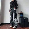 Jeans bordados con notas musicales retro americanos, unisex, nueva colección de otoño, corte holgado, efecto adelgazante, pantalones largos casuales de pierna recta únicos, modernos
