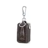 Estojo de Couro Bovino de Primeira Camada para Chave de Carro Masculina, Bolsinha com Zíper de Couro Genuíno, Capa Protetora para Chave de Carro de Pendurar na Cintura, Bolsa de Corrente com Zíper Duplo