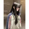 Cardigan con Cremallera y Cuello Solapa Unisex Casual Versátil para Primavera y Otoño Moda Coreana Holgado Casual Rayado Tendencia