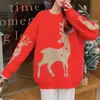 Nueva Colección de Punto Otoño e Invierno y Navidad de Amazon Suéter Europeo y Americano de Punto Cuello Redondo Punto de Navidad Reno Punto Rojo