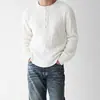 Camiseta de manga longa estilo retrô Magic Bear, camiseta canelada de tricô, camisa Henley casual masculina para casa e trabalho