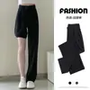Pantalones de pierna ancha para mujer para primavera, otoño y verano, delgados de cintura alta, ajuste slim, pierna recta, de seda helada, pantalones casuales tipo traje para personas petite.