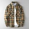 Camisa xadrez de manga comprida masculina, marca da moda, primavera e outono, solta, plus size, camisa de trabalho, jaqueta, top casual masculino