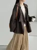 Então, Casaco Trench Coat de Lapela Relaxado Estilo Coreano Passeio de Outono para Mulheres, Casaco Casual Solto de Comprimento Médio para Início do Outono 5122