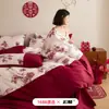 Conjunto de Casamento de Quatro Peças em Algodão de Fibra Longa 100S, Conjunto Festivo de Casamento 100% Algodão em Vermelho Brilhante com Lençol de Baixo Bordado, Conjunto de Casamento 100% Algodão