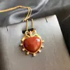 S925 prata banhado a ouro sul vermelho ágata grupo diamante pingente tribunal estilo retro requintado amor colar feminino para namorada