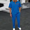 Traje Casual de Dos Piezas para Hombre 2025 Amazon Transfronterizo Nuevo Waffle Solapa Bloque de Color Manga Corta Pantalones