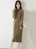 Vestido de Tricô Meia-Gola para Mulheres, Acima do Joelho Lã Fina Outono e Inverno Solto de Comprimento Médio Vestido Suéter Pulôver Camada Base