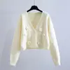 Estilo Coreano Primavera y Otoño Nuevo Estilo Fresco Abrigo Suéter Corto Retorcido para Mujer Ropa Exterior Holgada Cárdigan Pequeño de Punto para Mujer