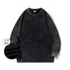 Camiseta Retrô Lavada Velha Pesada Manga Longa Estilo Americano Masculina Moda Verão Marca Moda Manga Média Oversize Gola Redonda Moletom