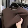 Nueva Camiseta Larga Lisa Minimalista para Hombre, Temporada de Otoño, Cuello Redondo, Camiseta Larga Casual a la Moda para Hombre, Camiseta de Lujo Ligero