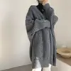 Outono e Inverno Novas Peças de Exterior Cardigan de Tricô Moda Retrô Simples Grosso Solto Torcido Jaqueta Suéter Longa Feminina Cor Damasco