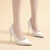 Salto Alto Preto Tamanho Grande Salto Stiletto Feminino 2025 Primavera & Outono Novo Couro Envernizado Bico Fino Sexy Sapatos de Trabalho Profissional para Mulheres