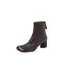 Botas Finas Redondas de Pele de Ovelha Estilo Europeu 2026 Outono/Inverno Salto Médio Grosso Zíper nas Costas Versátil para o Dia a Dia Botas de Couro Genuíno para Mulheres