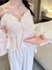 Ropa suave de casa para invierno, adecuada tanto para interiores como para exteriores, forro polar de doble cara, cálido y grueso, conjunto de forro polar estilo pirata, pijama para mujer, estilo coreano, dulce y encantador