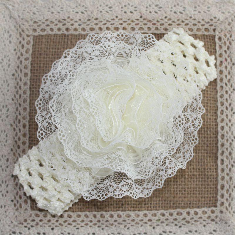 蕾丝针织发带 米色